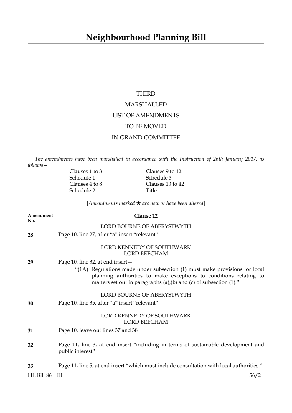 Neighbourhood Planning Bill Lords Amendments 3rd Marshalled List