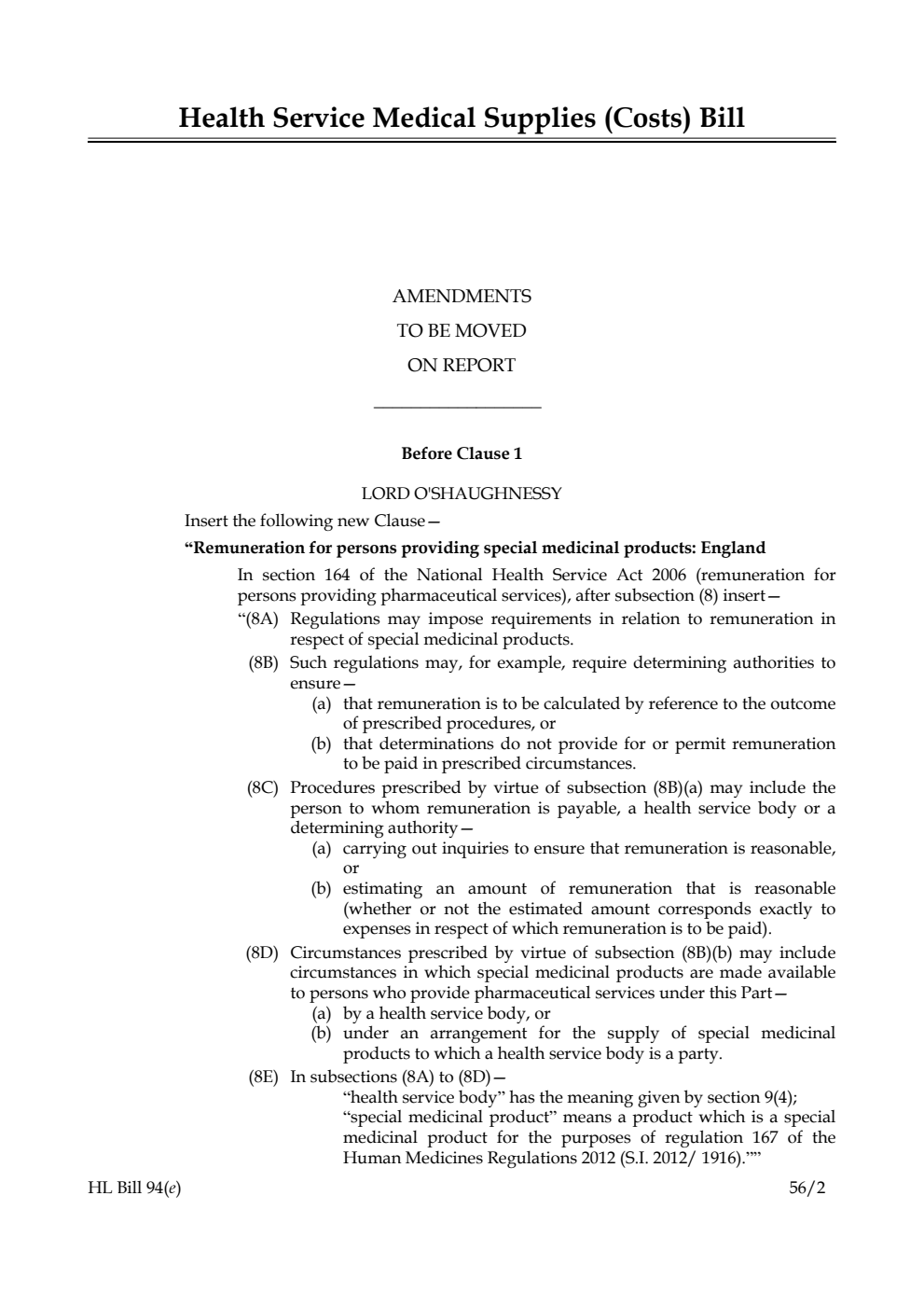 Health Service Medical Supplies (Costs) Bill Lords Amendments