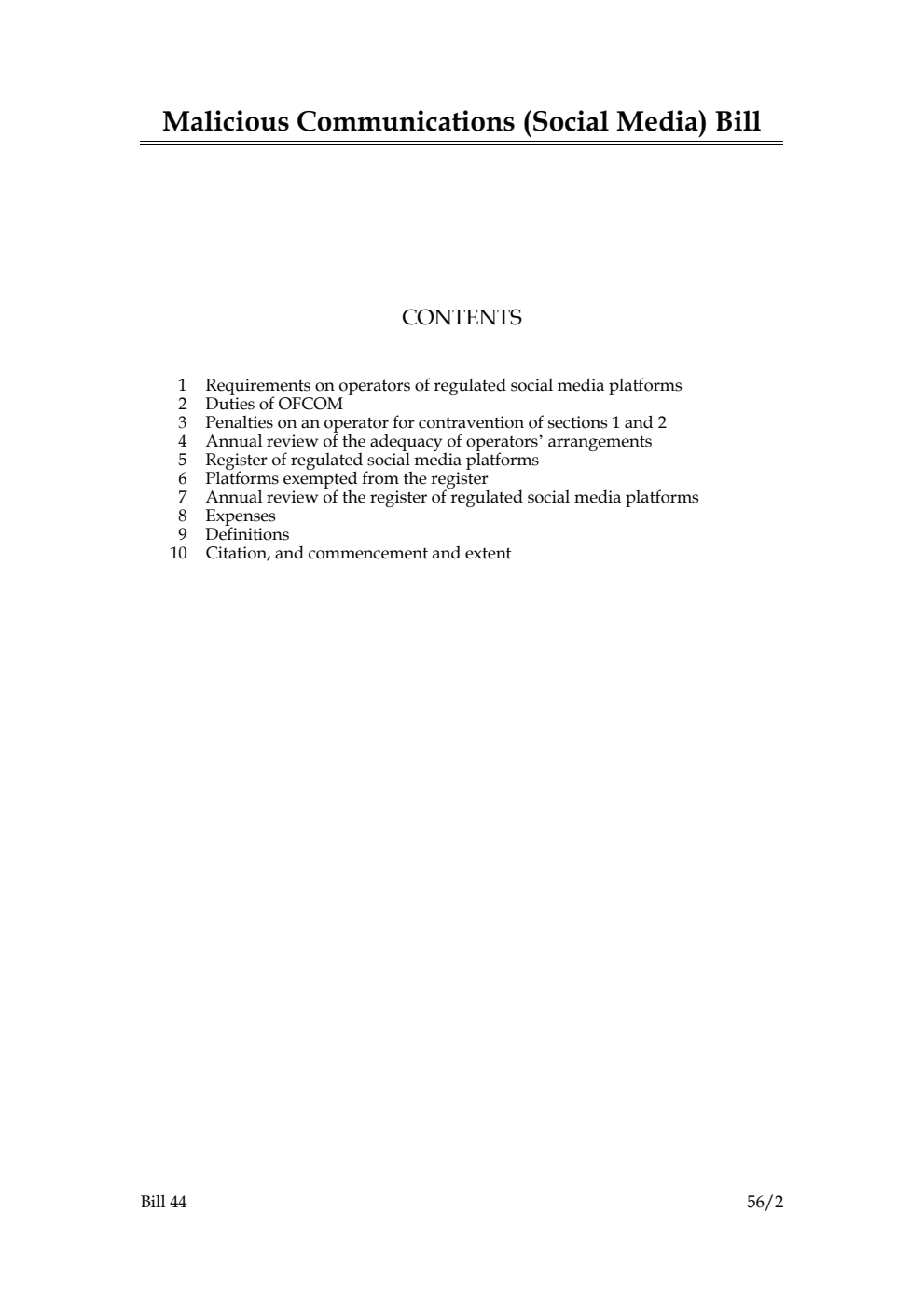 Malicious Communications (Social Media) Bill