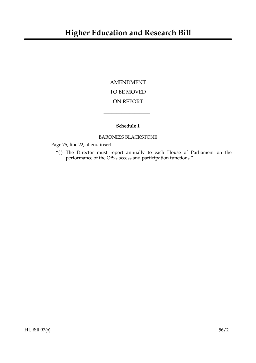 Higher Education and Research Bill Lords Amendments