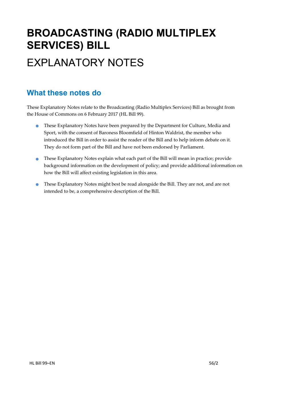 Broadcasting (Radio Multiplex Services) Bill Explanatory Notes