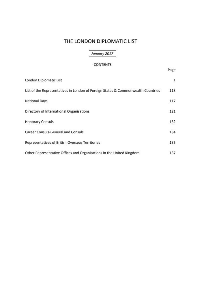 The London Diplomatic List 2017