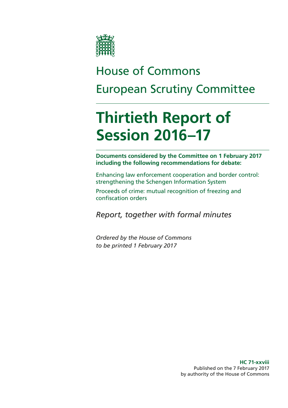 European Scrutiny Committee 30th Report of Session 2016-17