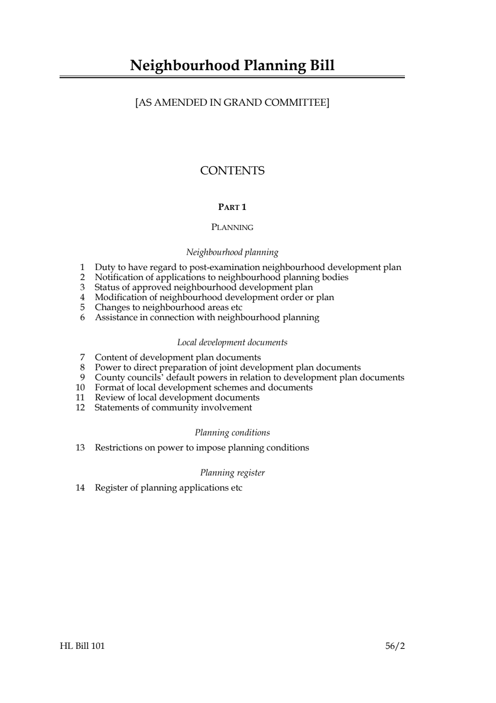 Neighbourhood Planning Bill [as amended in Grand Committee]