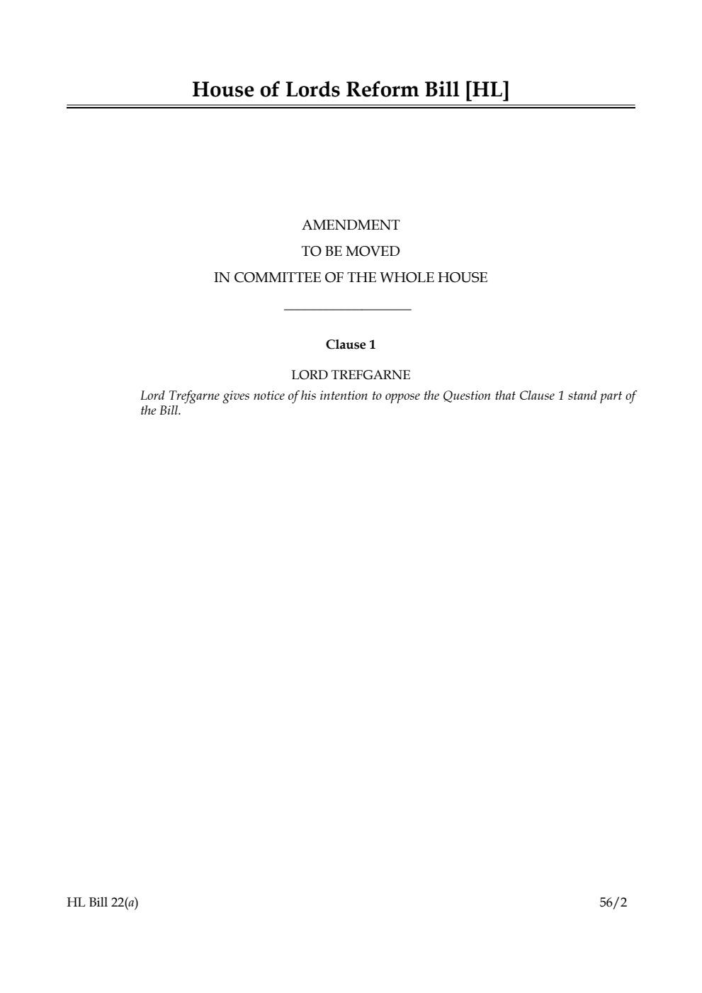 House of Lords Reform Bill Lords Amendments