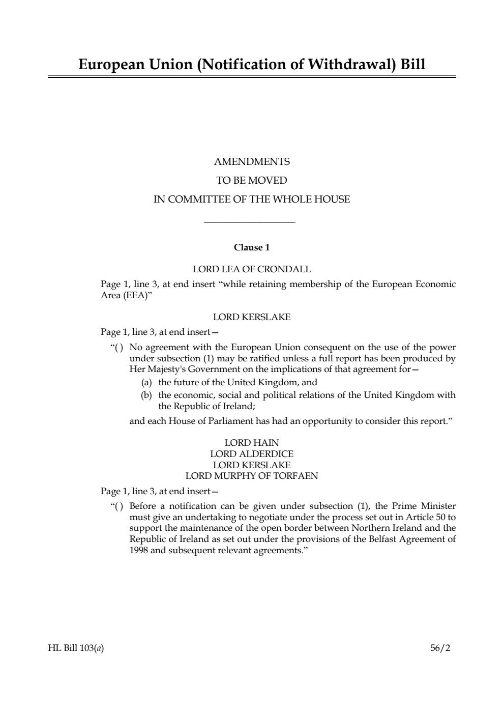 European Union (Notification of Withdrawal) Bill Lords Amendments