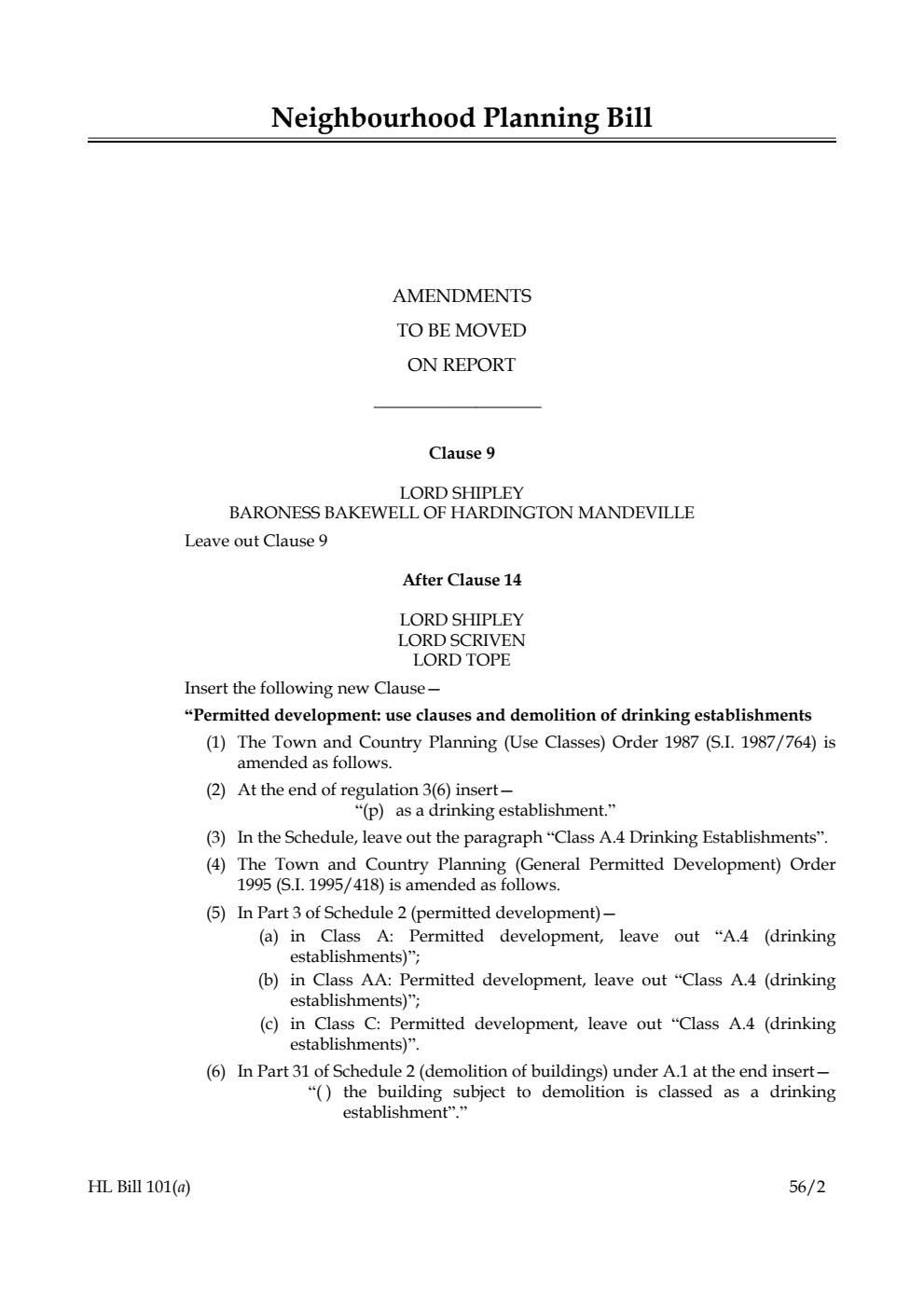 Neighbourhood Planning Bill Lords Amendments