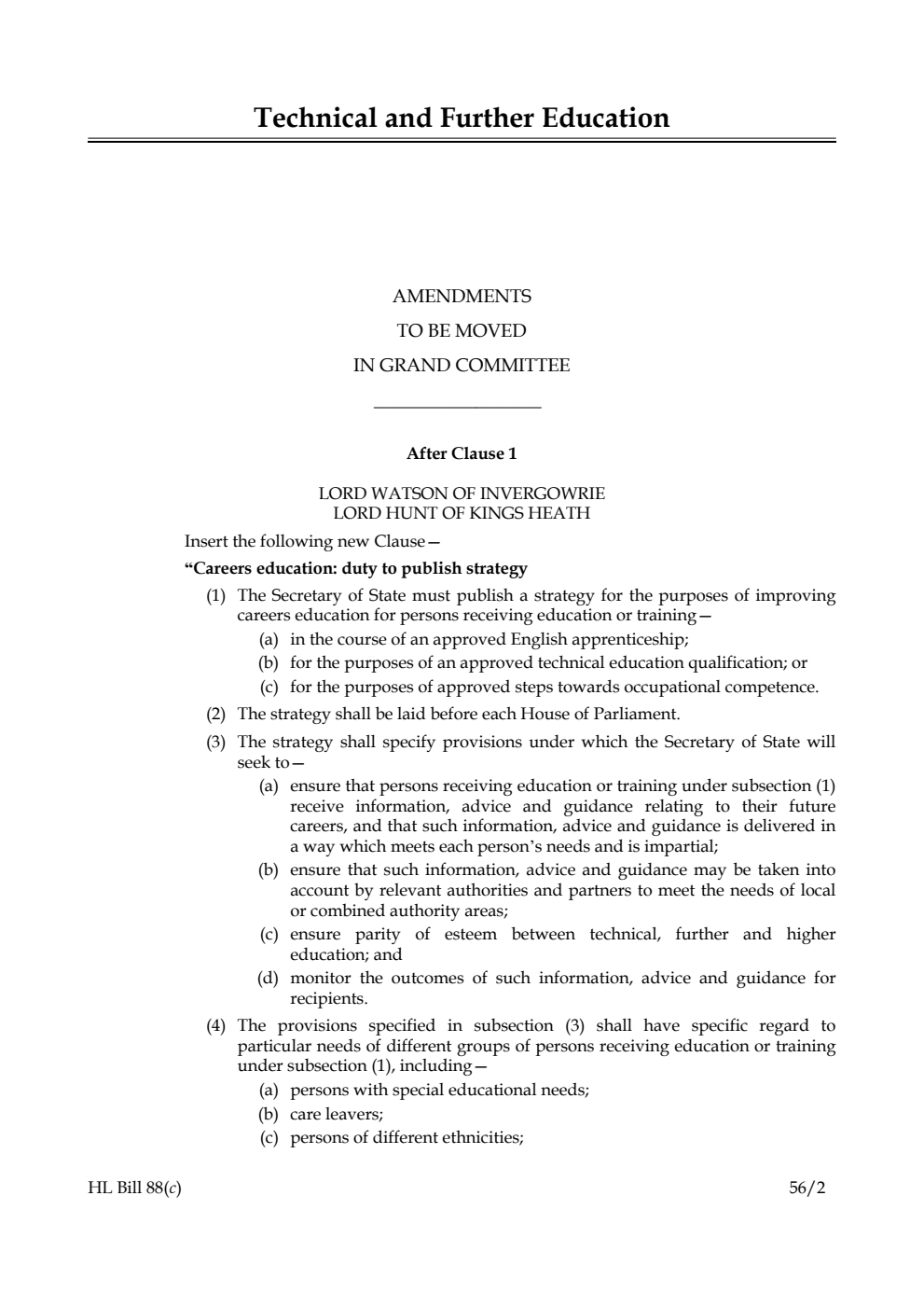 Technical and Further Education Bill Lords Amendments