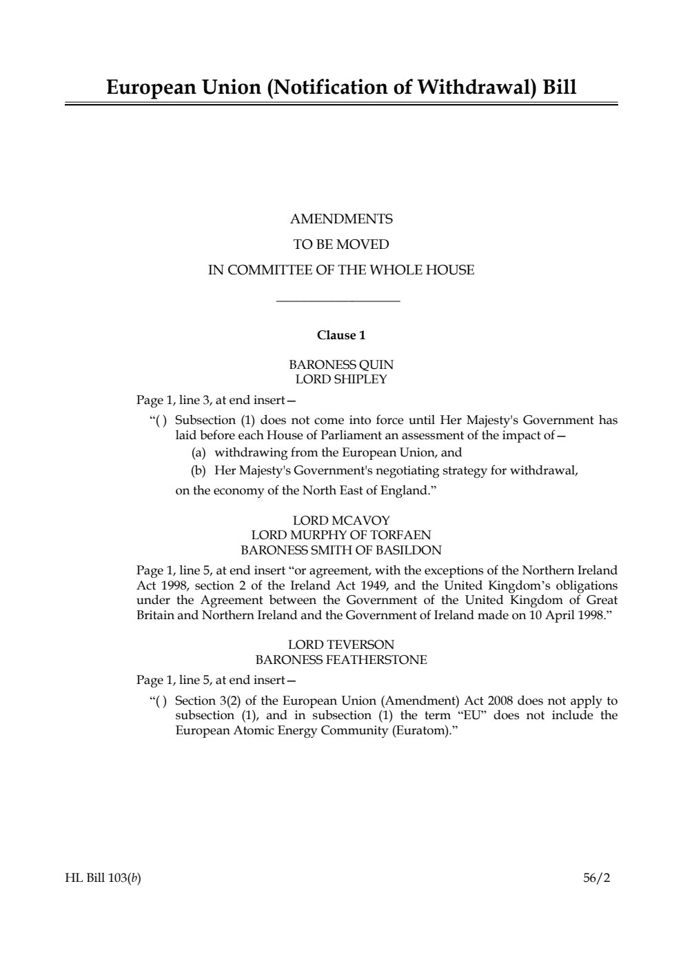 European Union (Notification of Withdrawal) Bill Lords Amendments