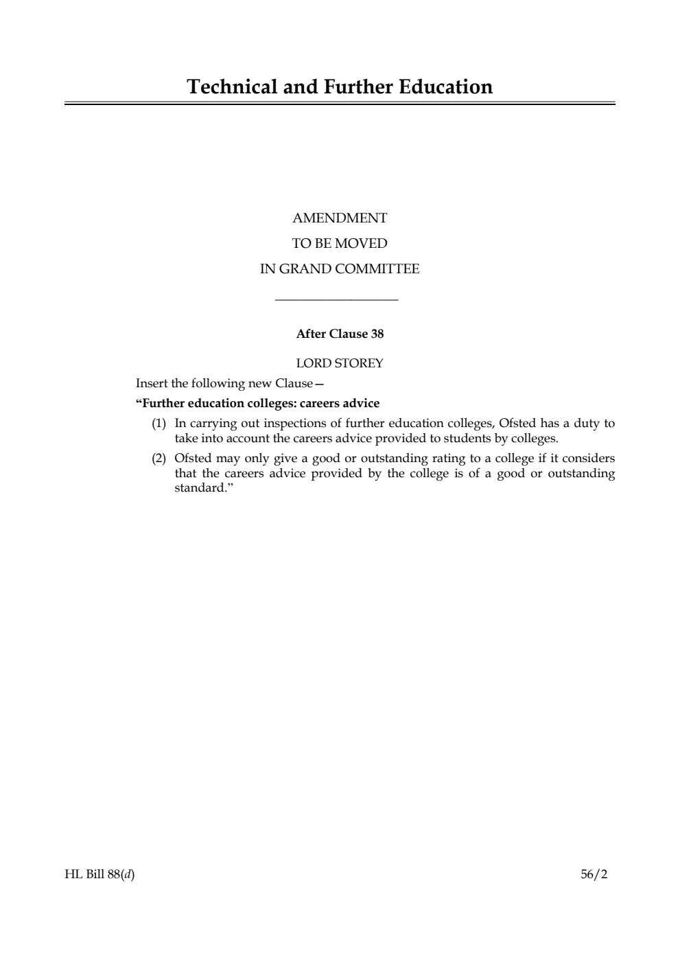 Technical and Further Education Bill Lords Amendments
