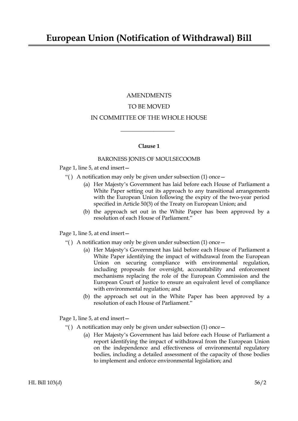 European Union (Notification of Withdrawal) Bill Lords Amendments