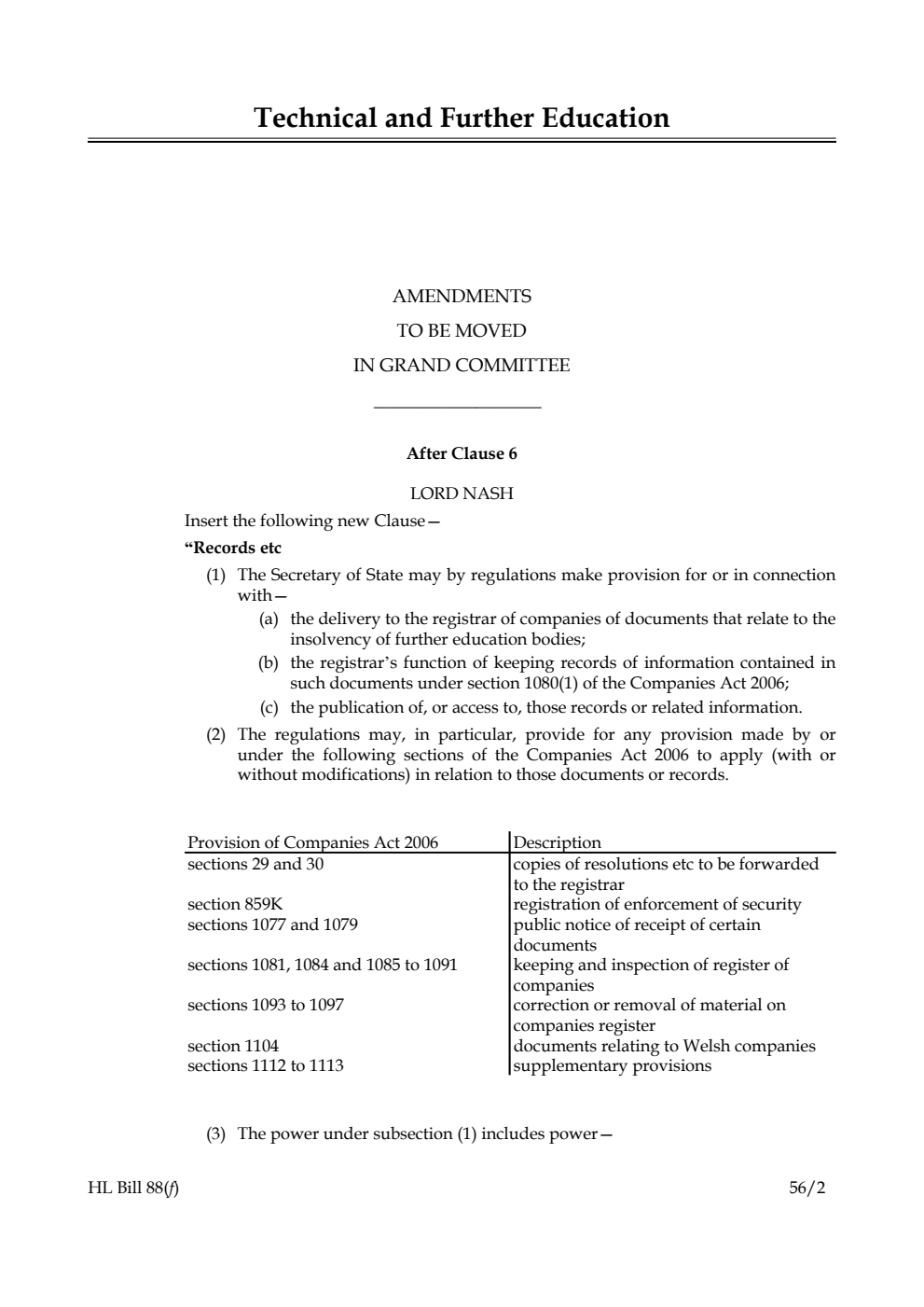 Technical and Further Education Bill Lords Amendments