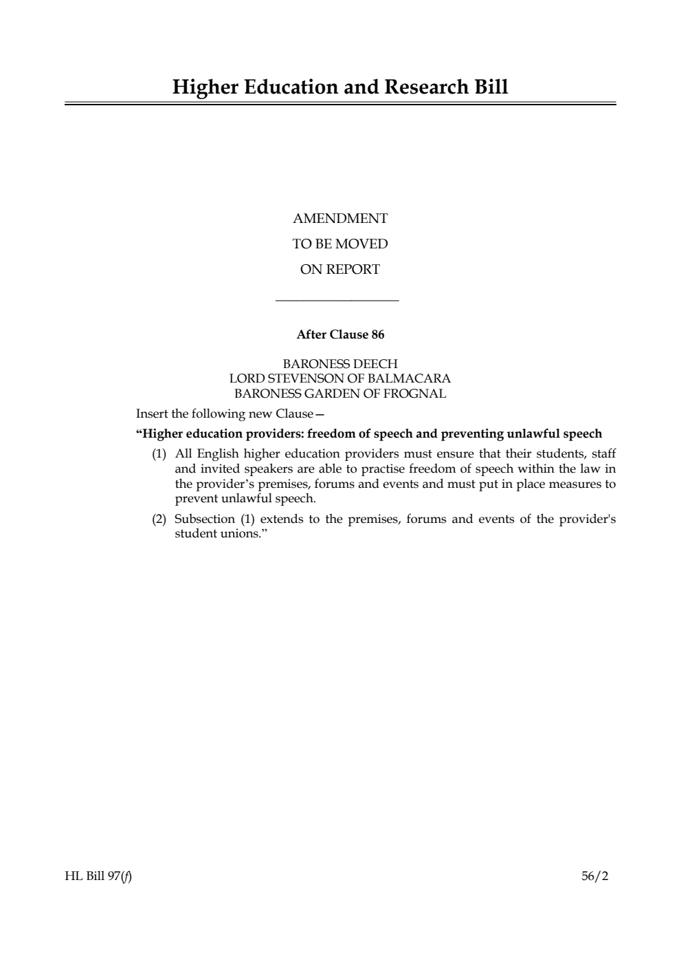 Higher Education and Research Bill Lords Amendments