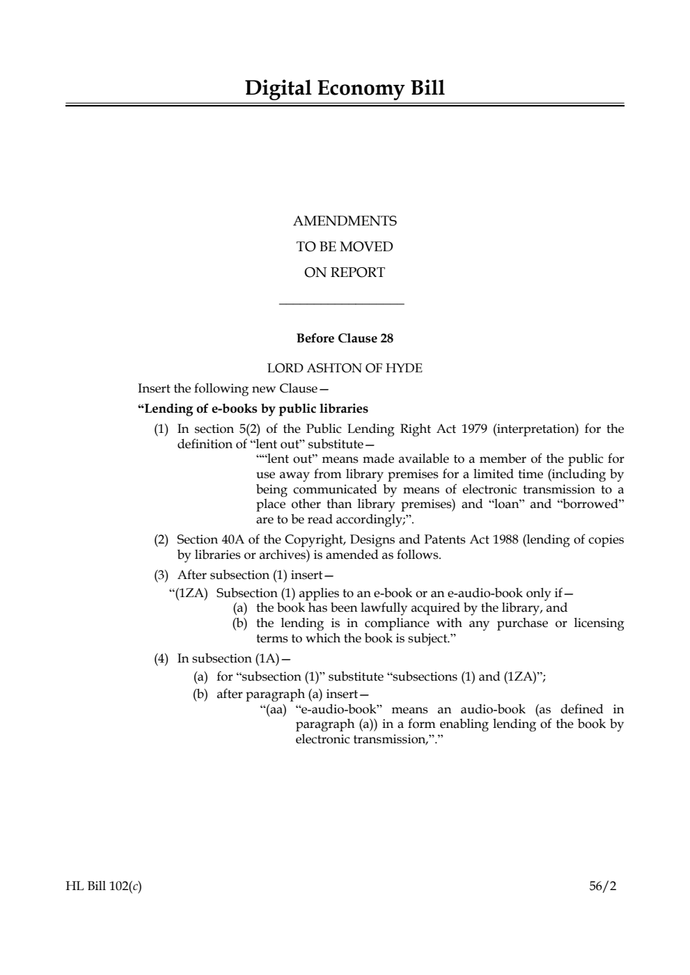 Digital Economy Bill Lords Amendments