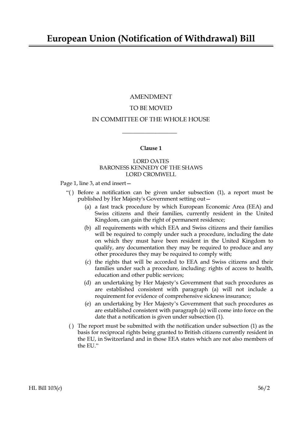 European Union (Notification of Withdrawal) Bill Lords Amendments