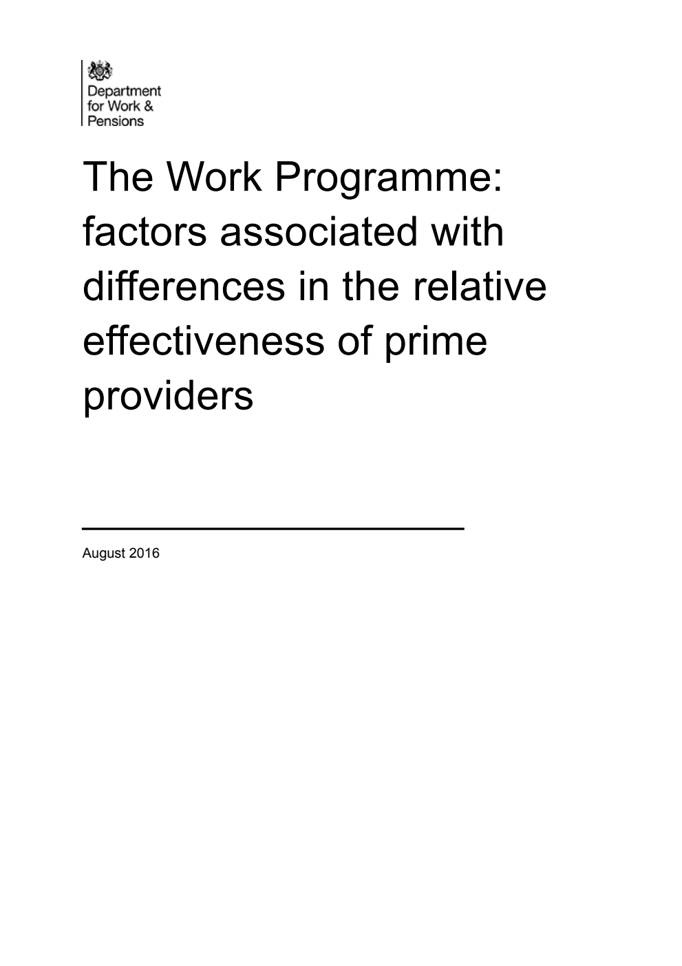 Ad hoc Research Report 26 The Work Programme: factors associated with differences in the relative effectiveness of prime providers