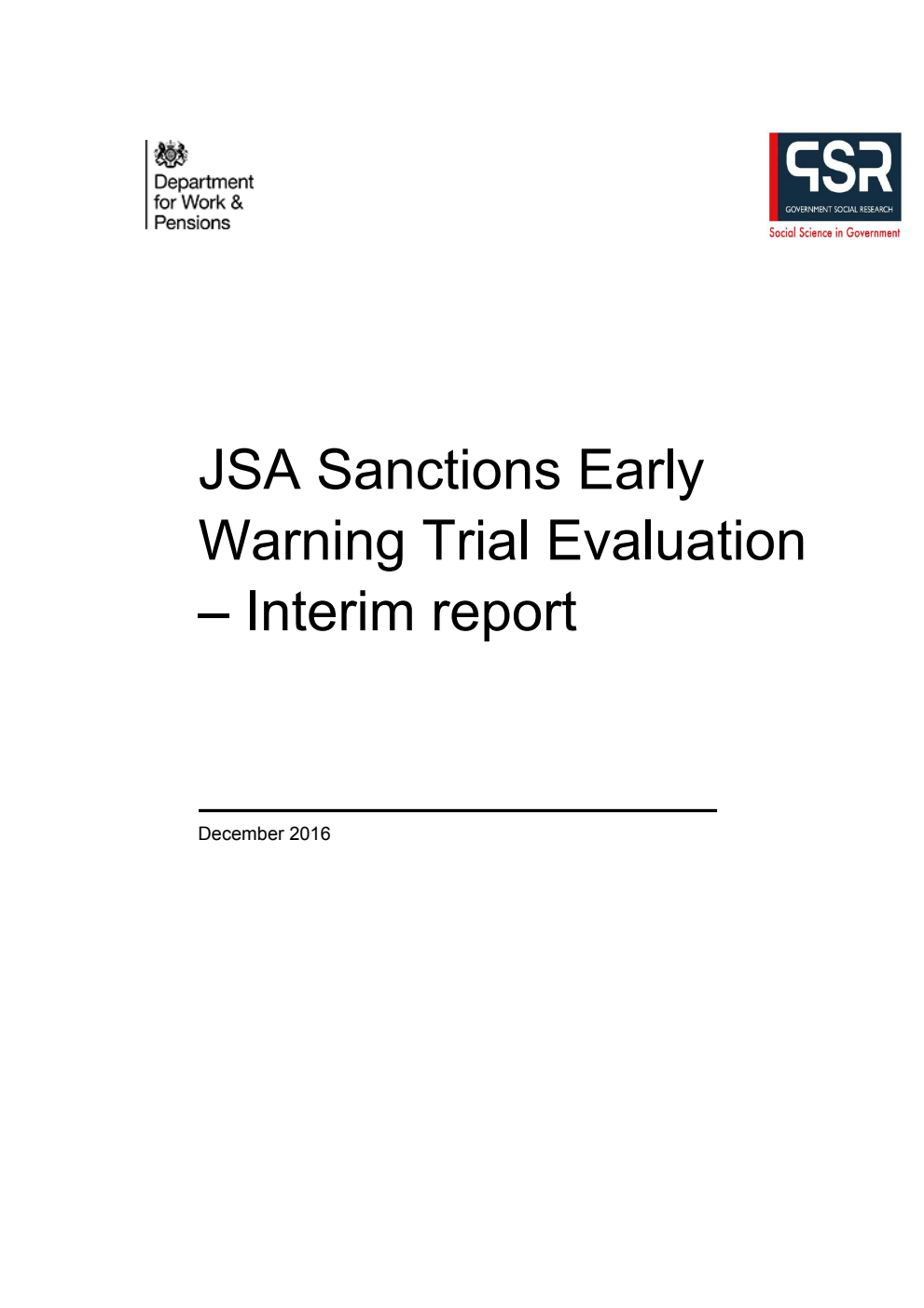 Ad hoc Research Report 43 JSA Sanctions Early Warning Trial Evaluation - Interim report