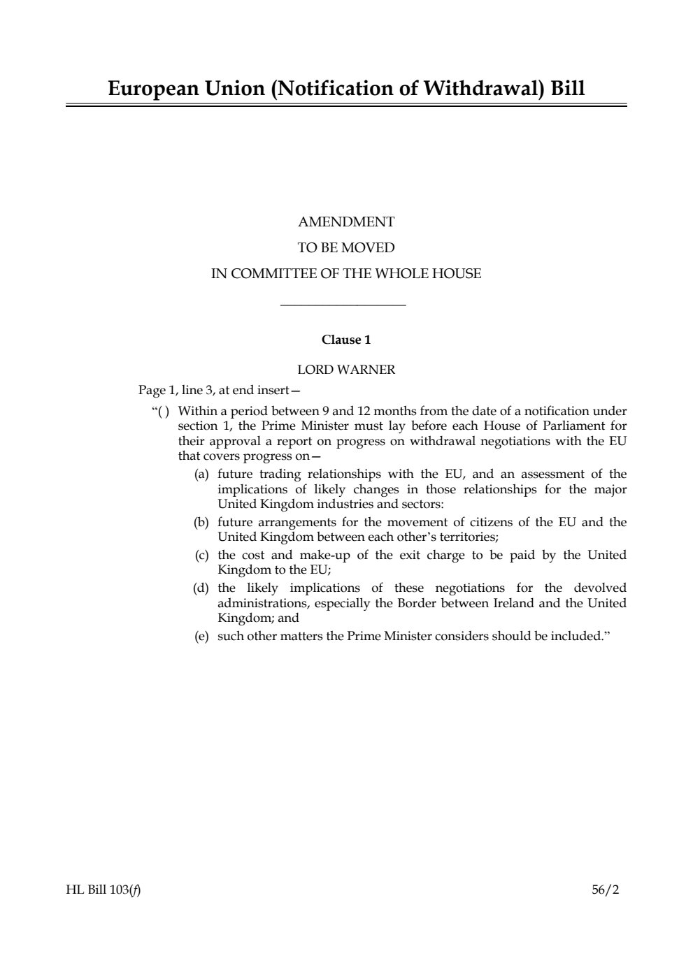 European Union (Notification of Withdrawal) Bill Lords Amendments