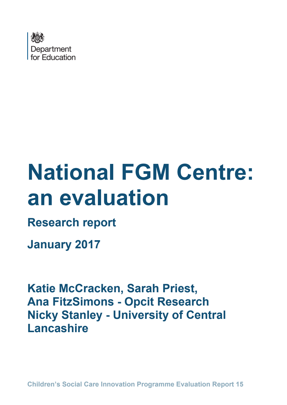 DFE RR536 National FGM Centre: an evaluation : Research report January 2017