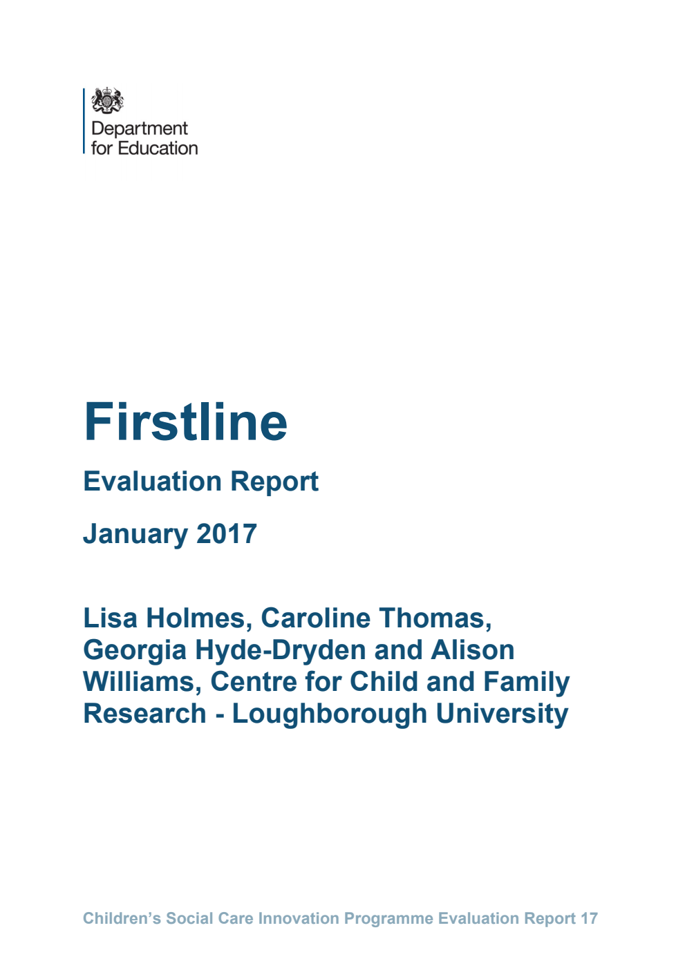 DFE RR566 Firstline : Evaluation report January 2017