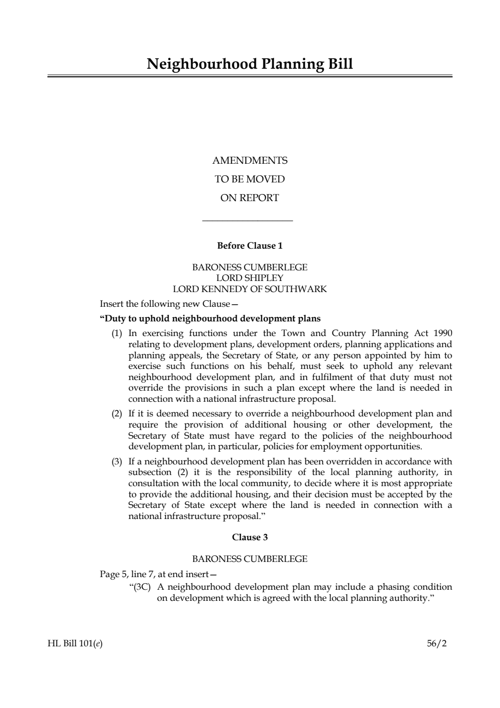 Neighbourhood Planning Bill Lords Amendments