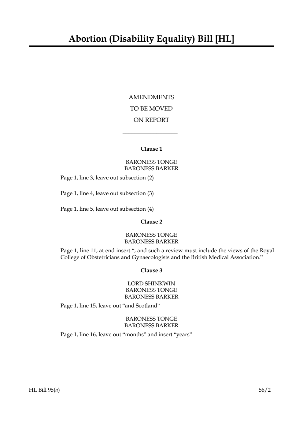 Abortion (Disability Equality) Bill Lords Amendments