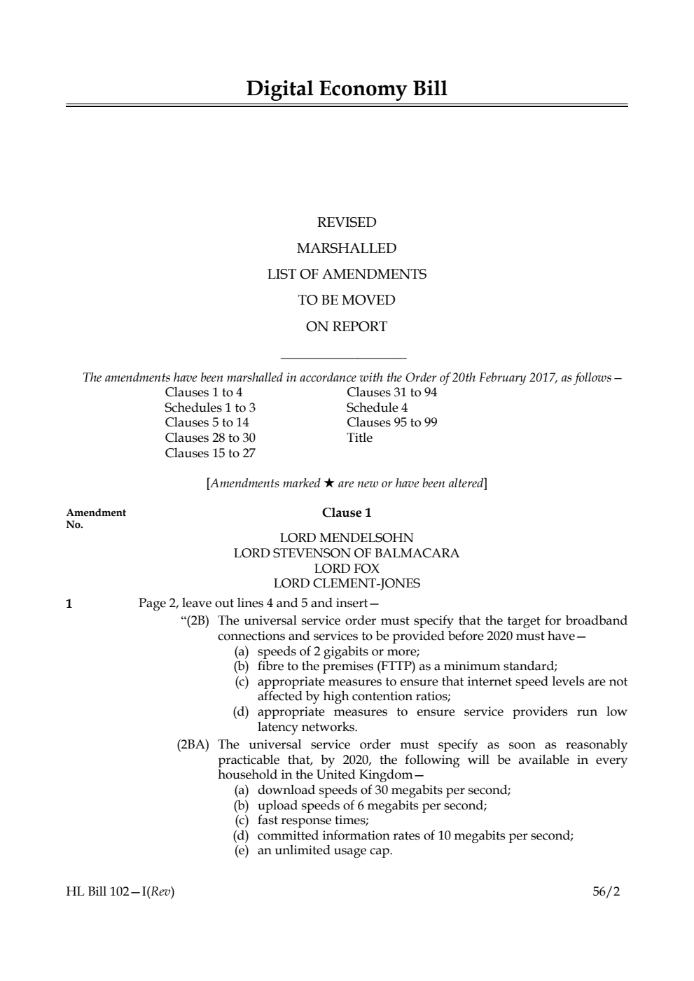 Digital Economy Bill Lords Amendments Revised 1st Marshalled List