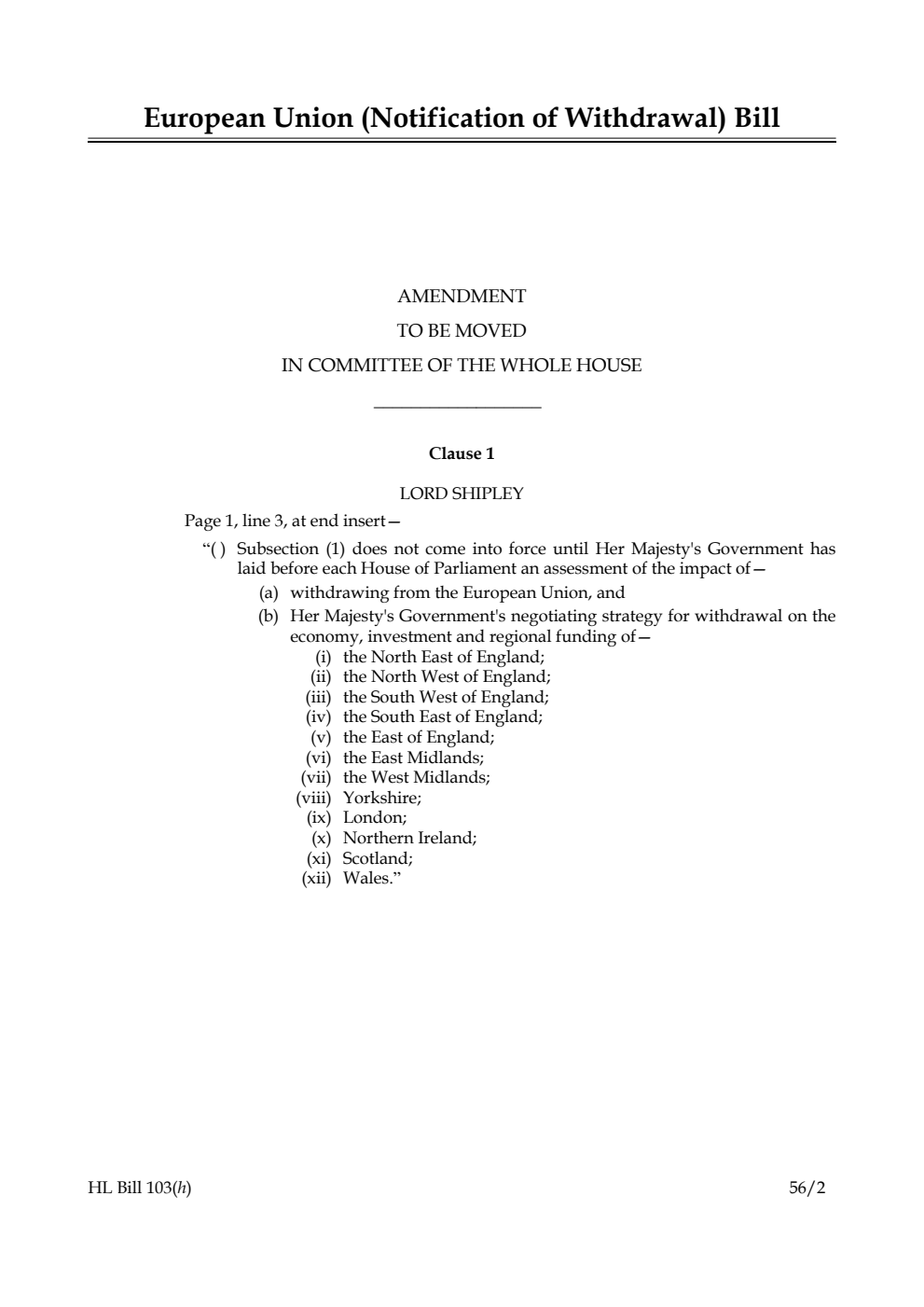 European Union (Notification of Withdrawal) Bill Lords Amendments