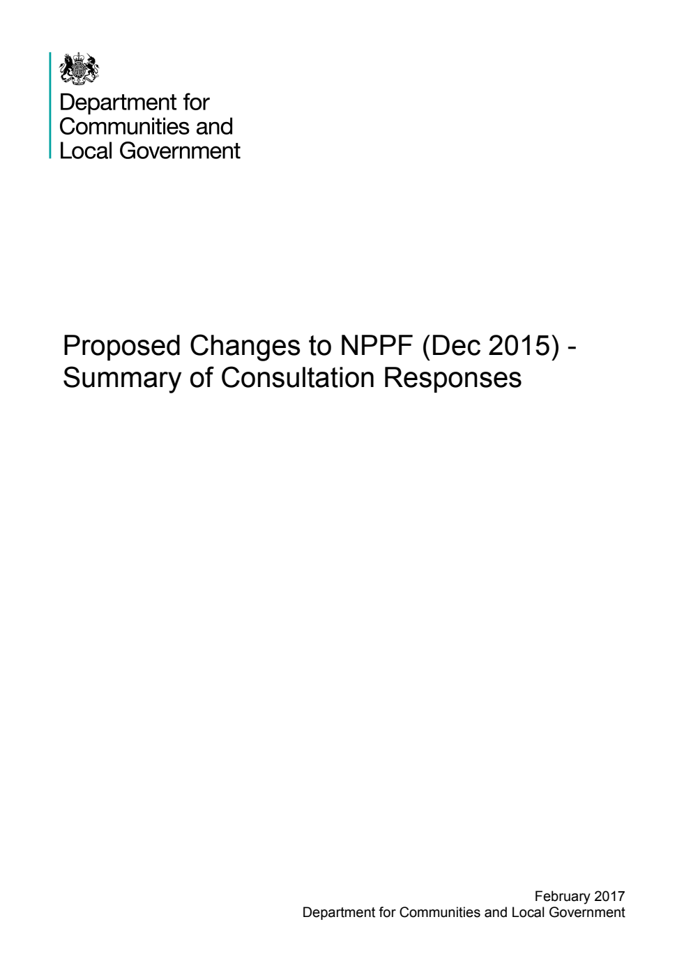 Proposed Changes to NPPF (Dec 2015) - Summary of Consultation Responses - February 2017