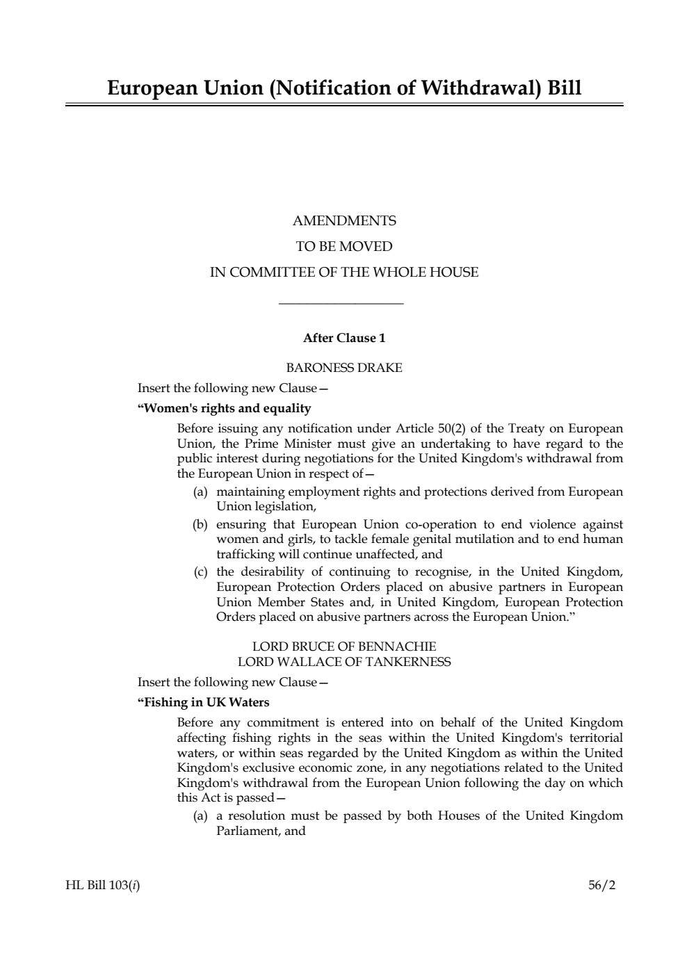 European Union (Notification of Withdrawal) Bill Lords Amendments