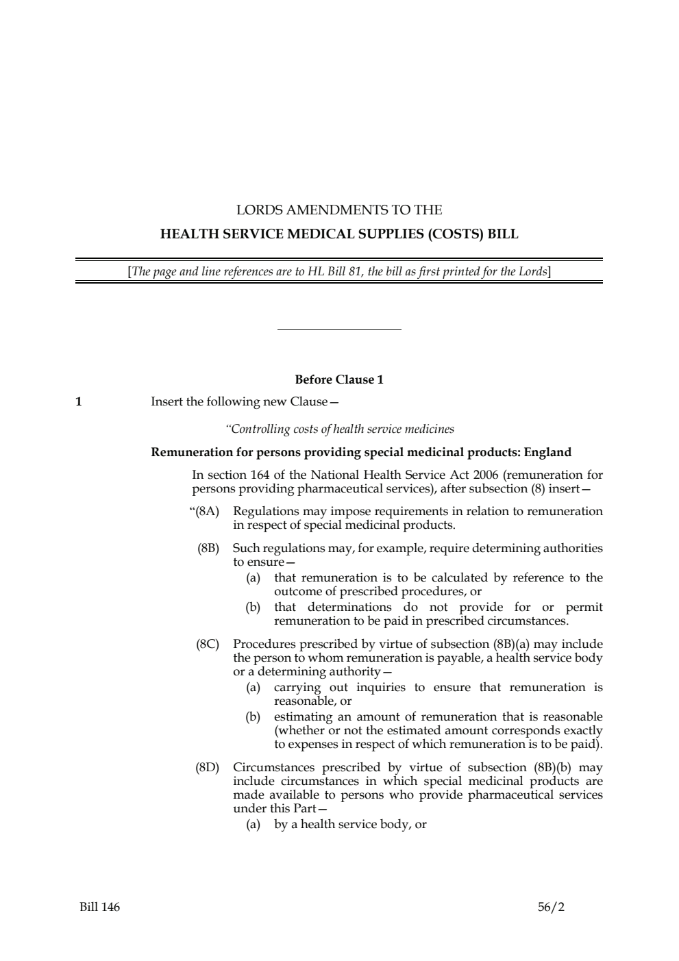 Lords Amendments to the Health Service Medical Supplies (Costs) Bill