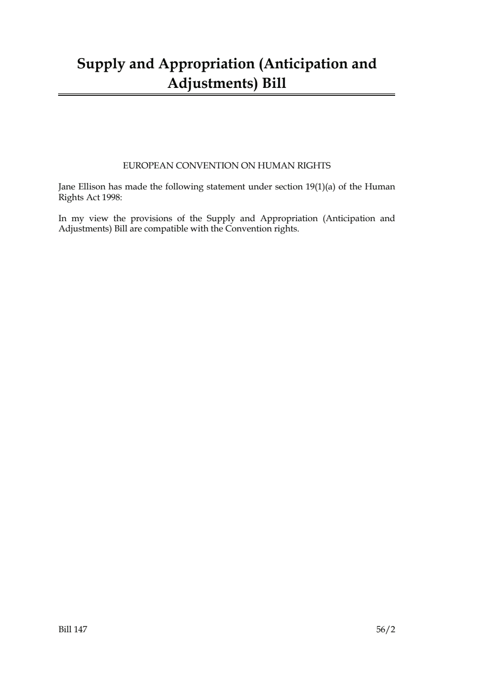 Supply and Appropriation (Anticipation and Adjustments) Bill