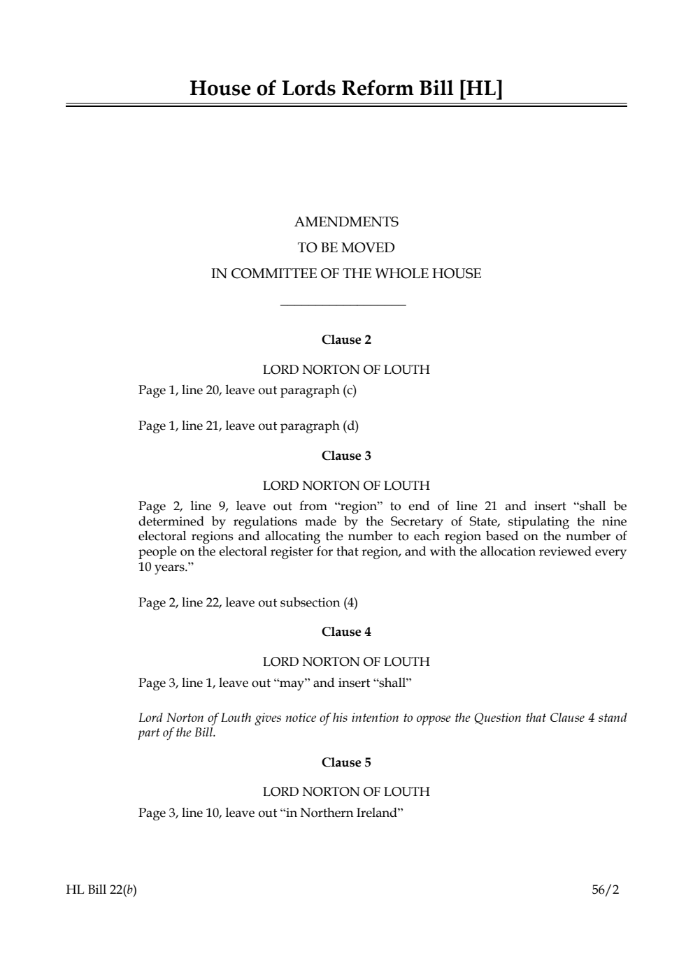 House of Lords Reform Bill Lords Amendments