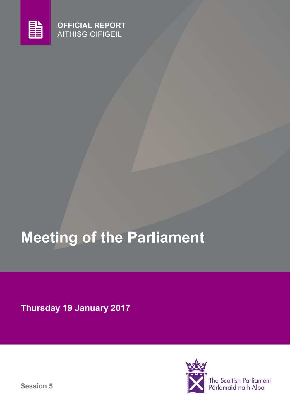 Official Report Meeting of the Parliament Thursday 19 January 2017 [Final]