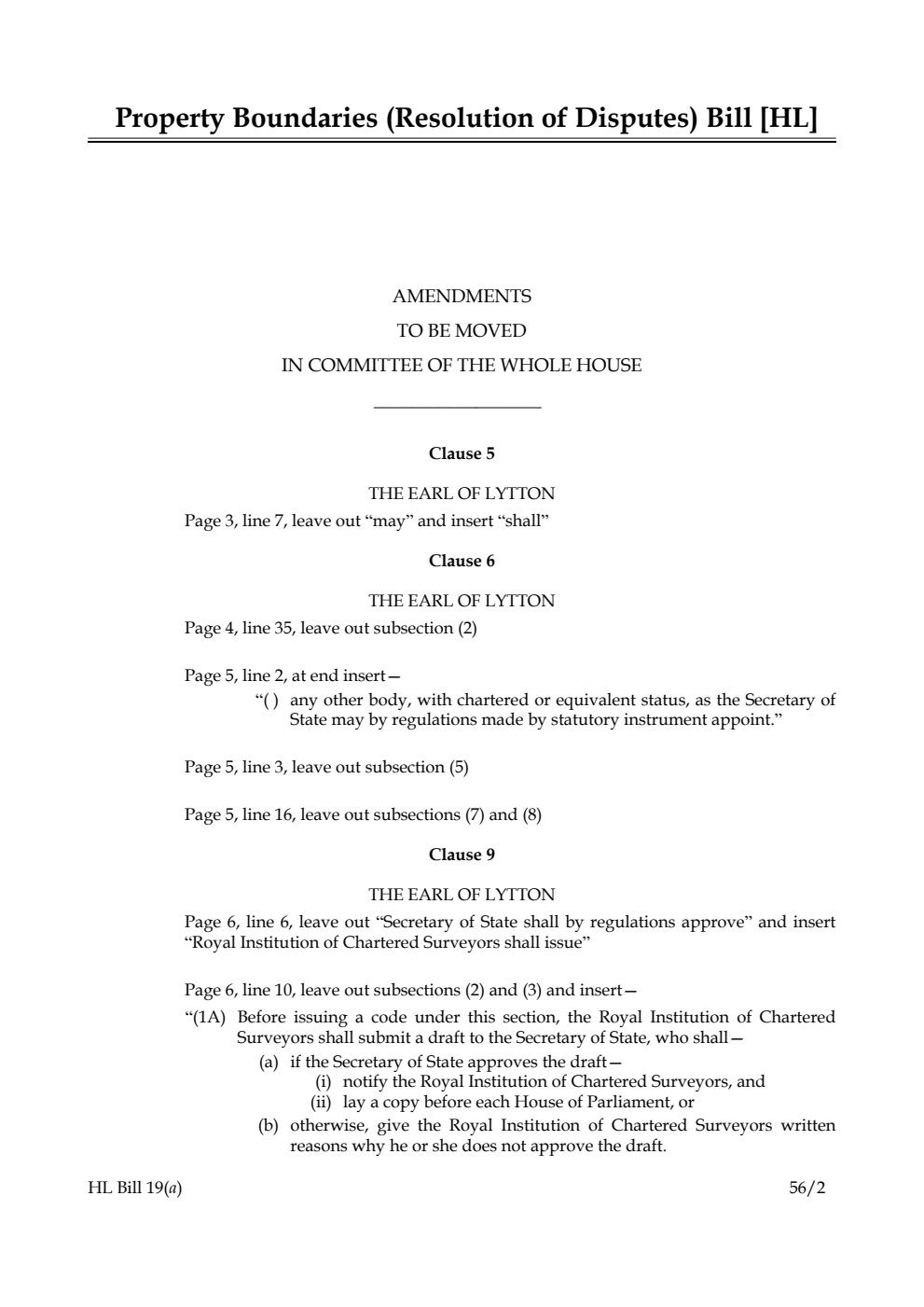 Property Boundaries (Resolution of Disputes) Bill Lords Amendments