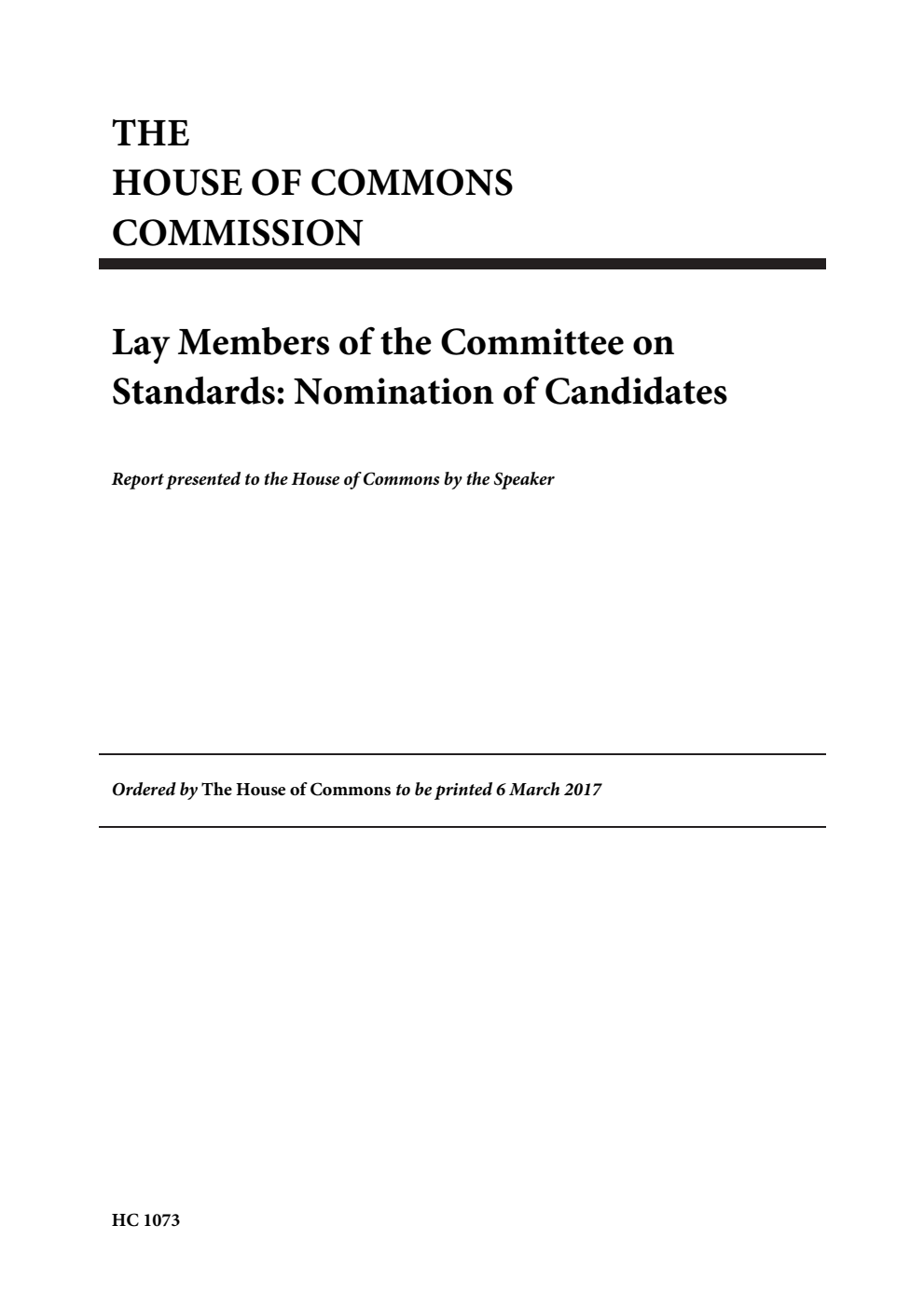Lay Members of the Committee on Standards: Nomination of Candidates