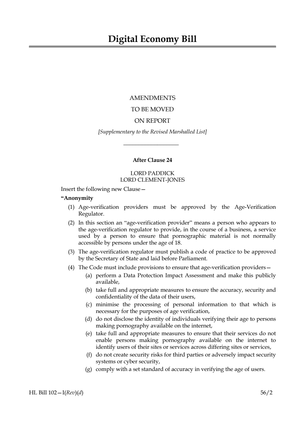 Digital Economy Bill Lords Amendments