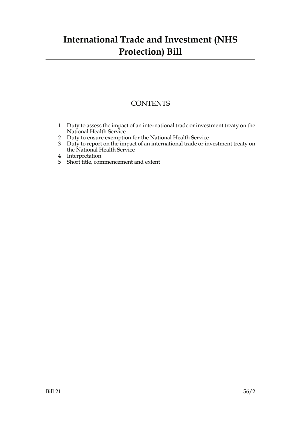 International Trade and Investment (NHS Protection) Bill