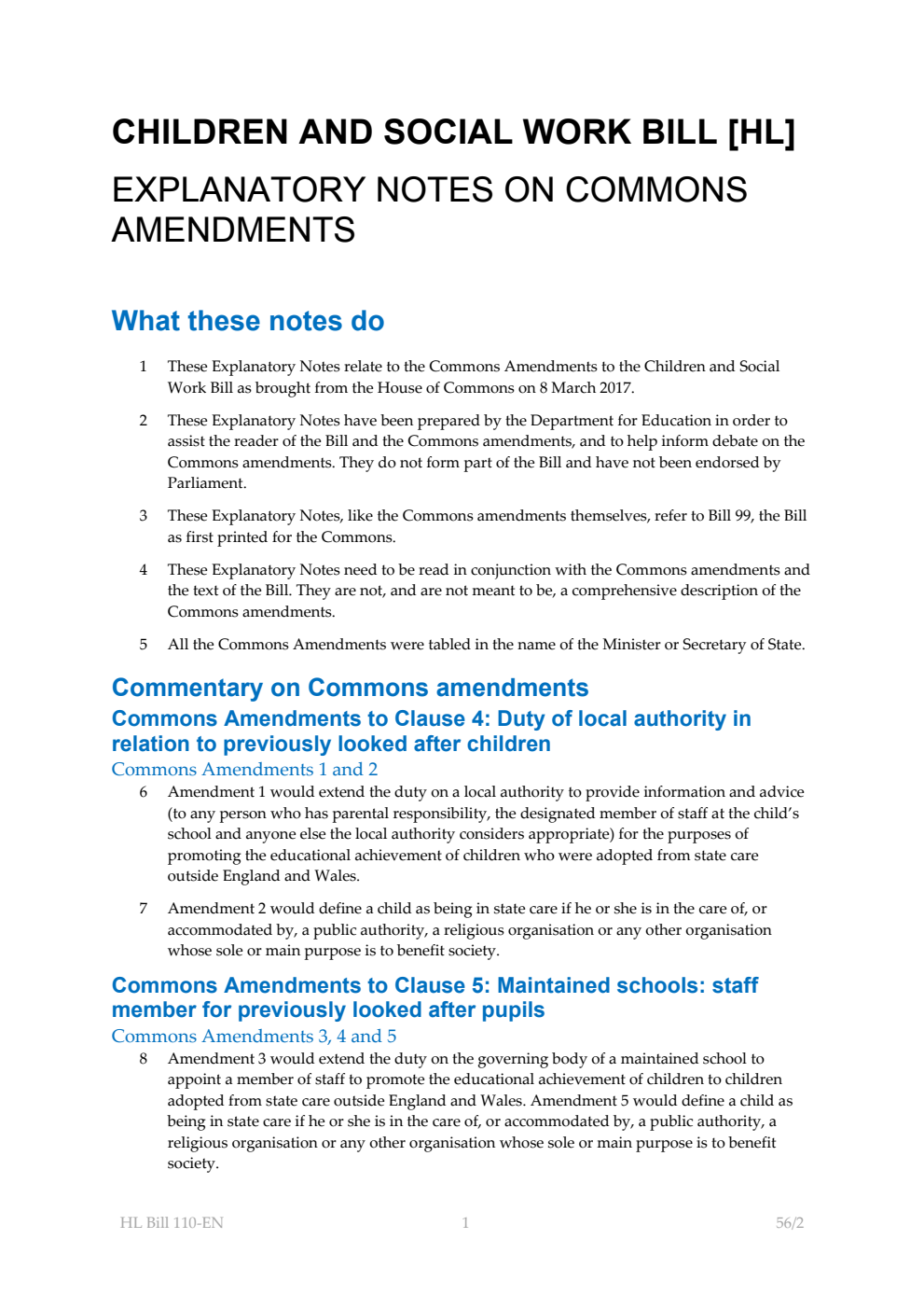 Children and Social Work Bill Explanatory Notes