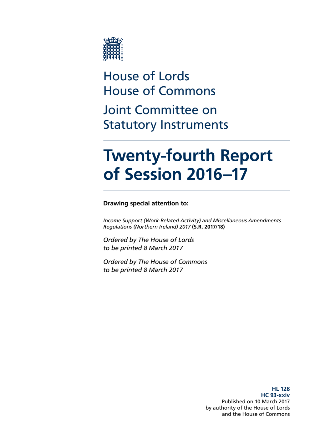 Statutory Instruments Joint Committee 24th Report of Session 2016-17