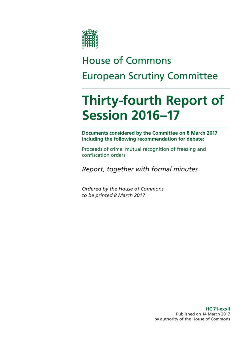 European Scrutiny Committee 34th Report of Session 2016-17