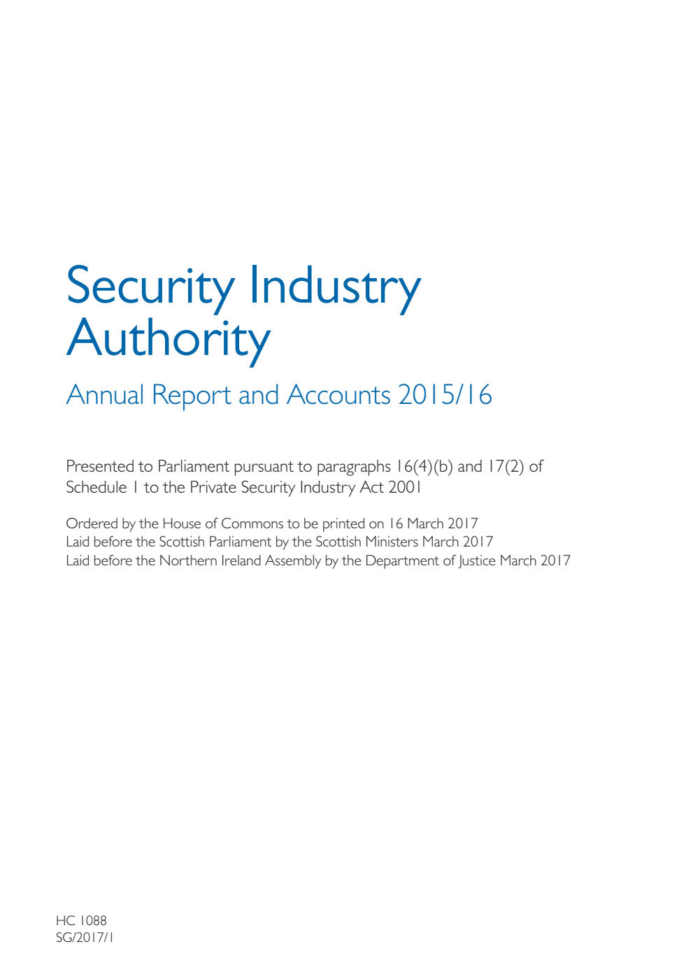 Security Industry Authority Annual Report and Accounts 2015-16