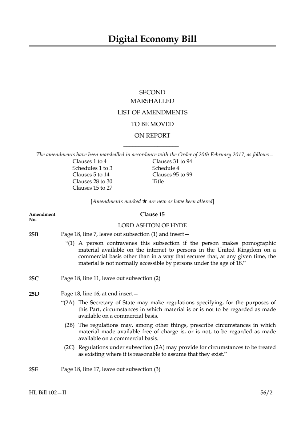 Digital Economy Bill Lords Amendments 2nd Marshalled List