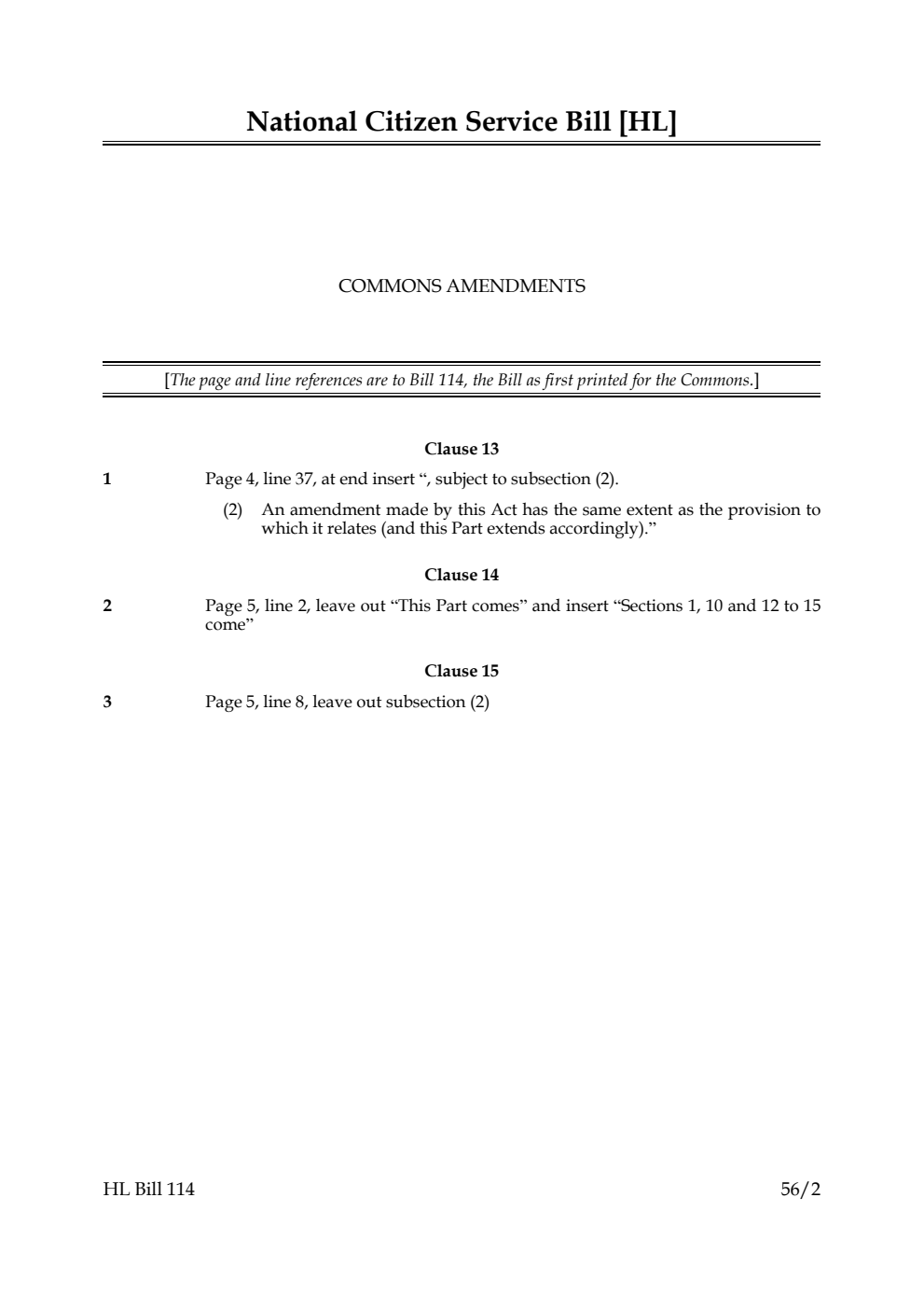 National Citizen Service Bill Commons Amendments