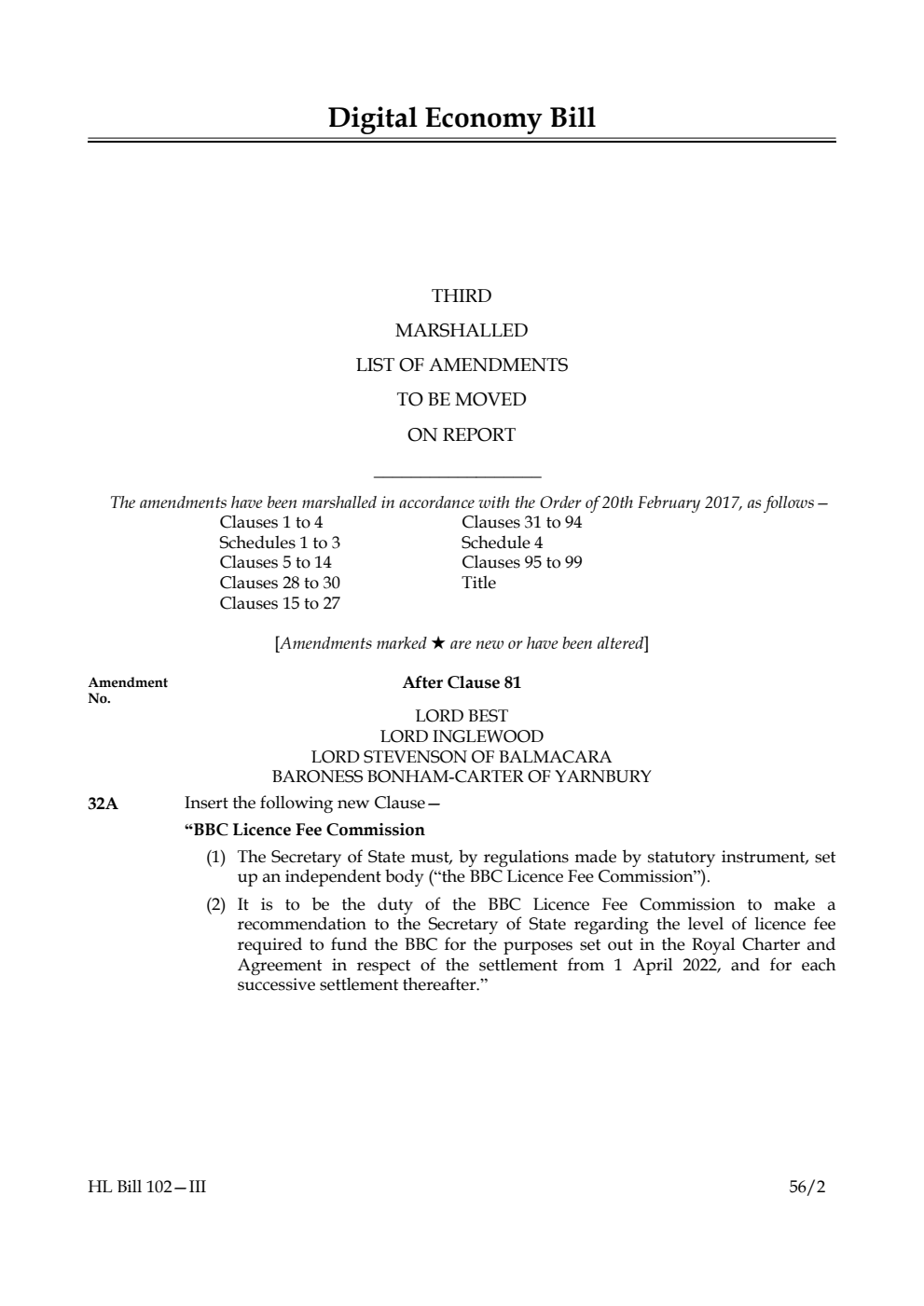 Digital Economy Bill Lords Amendments 3rd Marshalled List