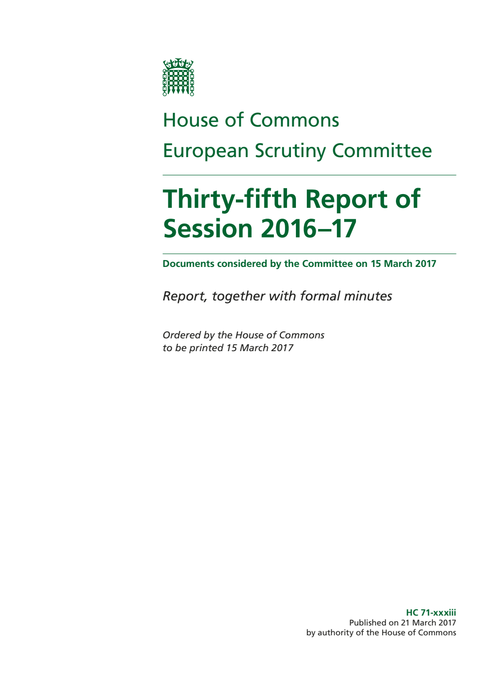 European Scrutiny Committee 35th Report of Session 2016-17