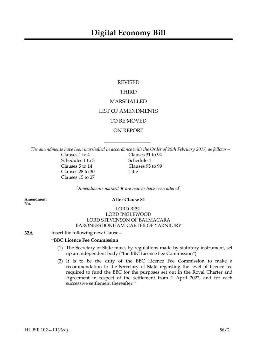 Digital Economy Bill Lords Amendments Revised 3rd Marshalled List