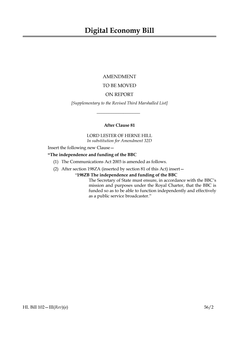 Digital Economy Bill Lords Amendments