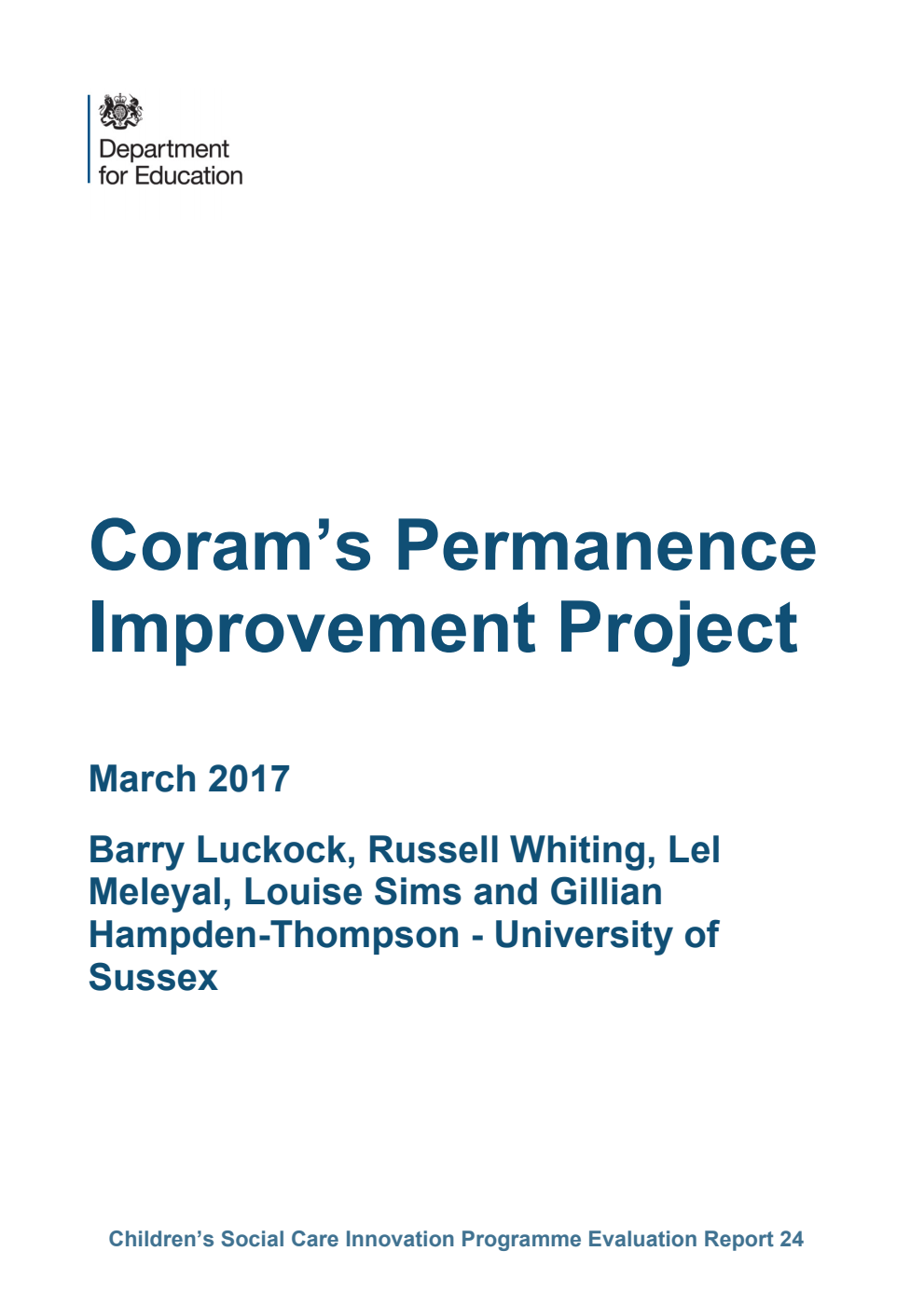 DFE RR569 Coram’s Permanence Improvement Project. March 2017