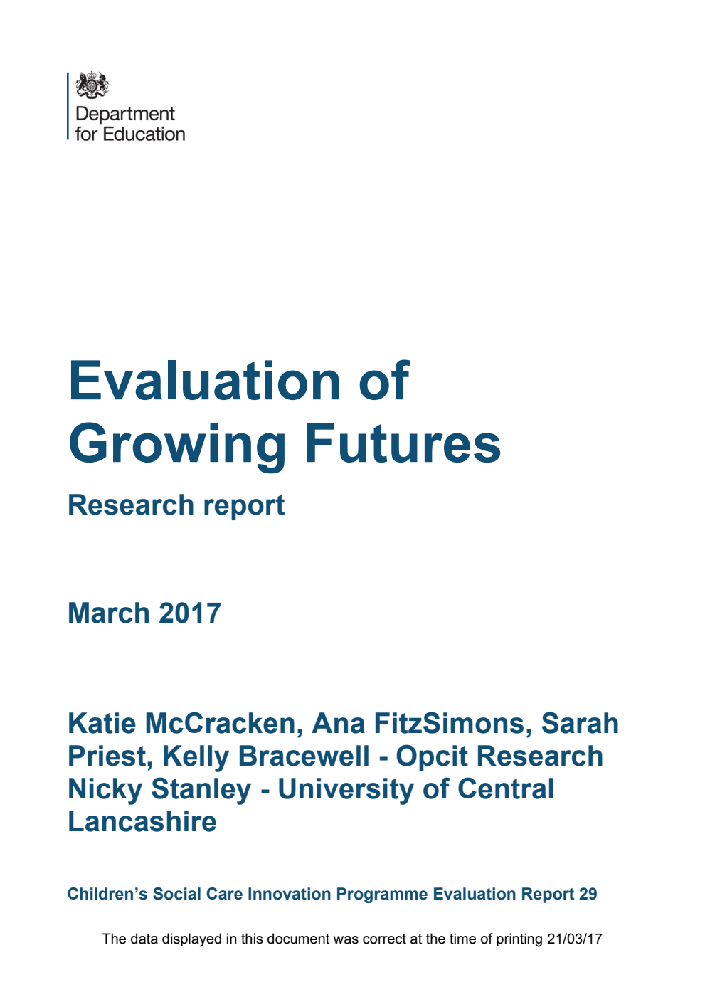 DFE RR570 Evaluation of Growing Futures. Research report March 2017